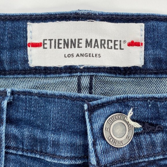 Etienne Marcel Tammy Side Stripe Skinny Double Red Ribbon High Low Raw Hem Jeans - Picture 8 of 16